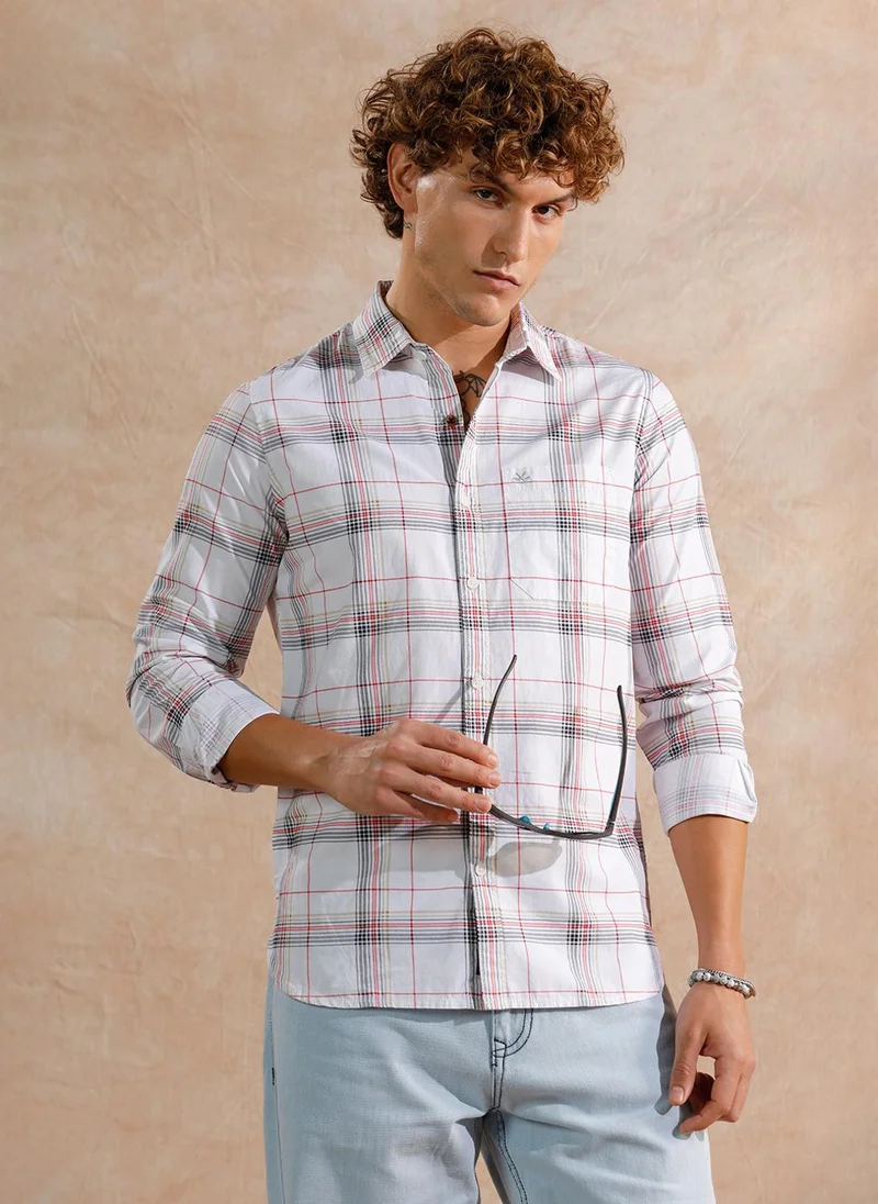 روجن Printed Notebook Checked  Shirt | White
